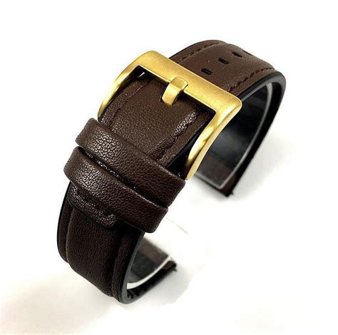 Fossil Compatible Brown Leather Watch Strap Quick Release Band Gold Buckle #1522