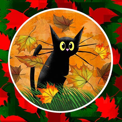 Black Cat and Falling Leaves by scratchproductions on DeviantArt