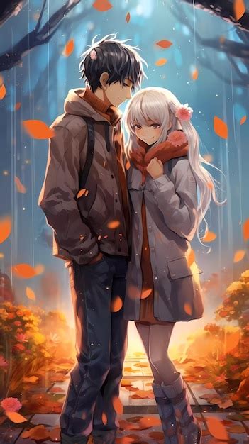 Premium AI Image | Anime girl and boy in the rain