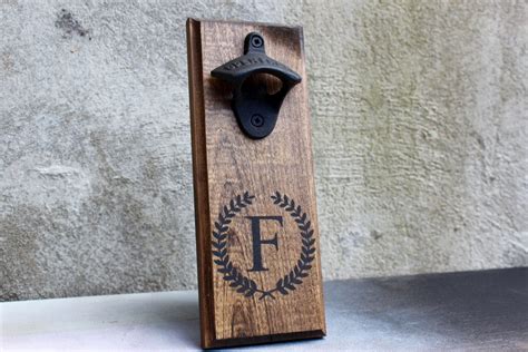 Personalized Wall Mounted Bottle Opener with Initial and Laurel | Wall ...