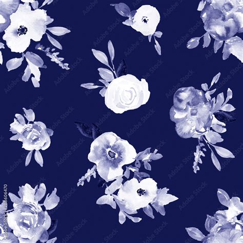 Indigo Blue Watercolor Flower Wallpaper Background. Seamless Floral ...