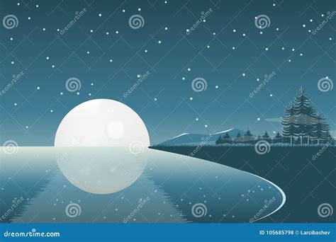 Full moon night landscape stock vector. Illustration of hill - 105685798