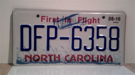 2016 North Carolina License Plate NC DFP-6358