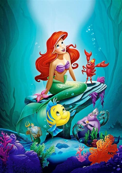 "The Little Mermaid Poster Kids Movie Ariel Flounder oil paintings canvas art Prints Wall Art ...