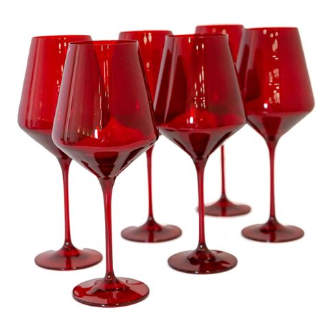 Red Colored Stemmed Wine Glasses, Set of 6 | STMMD RED S/6 | Borsheims