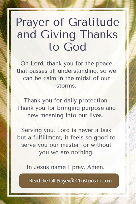 a prayer card with the words, prayer of gratitude and giving thanks to god