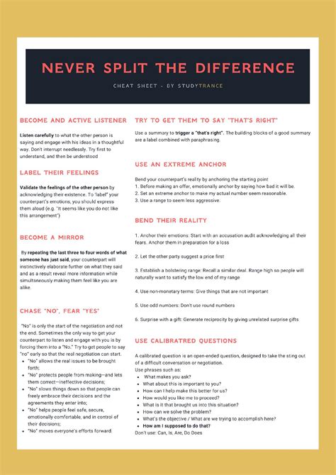 Never Split the Difference Cheat Sheet | PDF Host