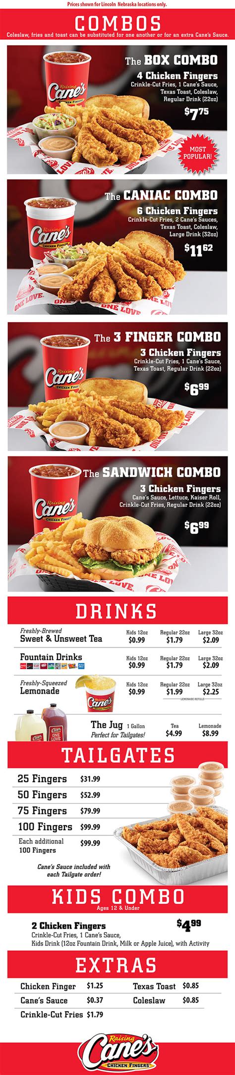 Raising Cane's Menu | Downtown Lincoln | Order Online | Delivery | City ...