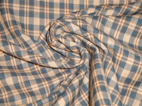 Blue Plaid Fabric Cotton Homespun Fabric Blue Khaki and - Etsy