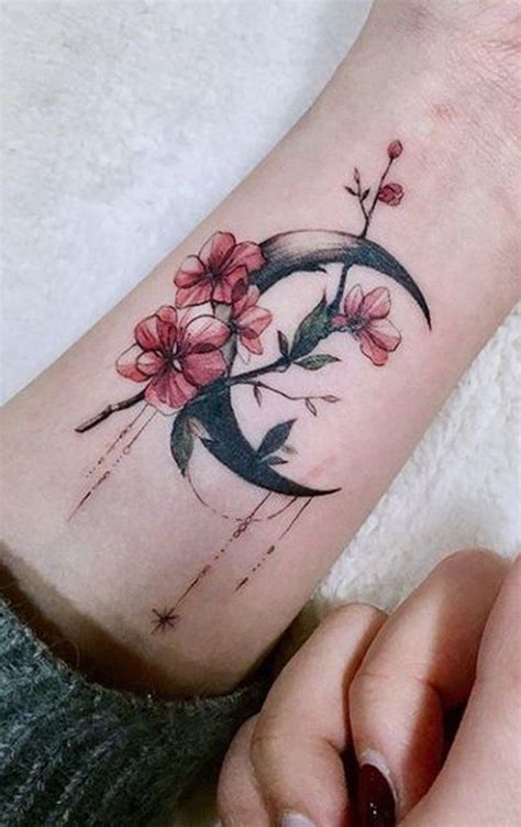 Floral Flower Moon Cherry Blossom Ankle Tattoo Ideas for Women - www.MyBodiArt.com | Tattoos for ...