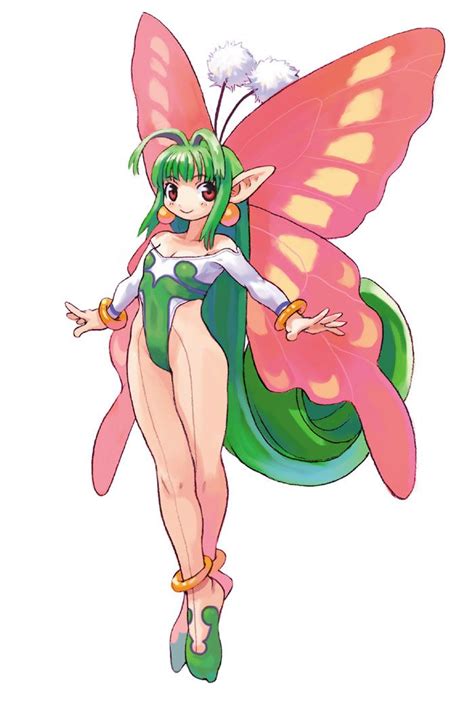 a fairy with green hair and pink wings