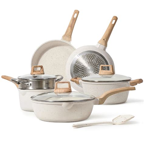 Buy CAROTE Pots and Pans Set Nonstick, White Granite Induction Kitchen ...