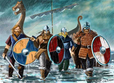 Fernando Calzada Illustrations: Vikings landing at Lindisfarne. Northumberland.