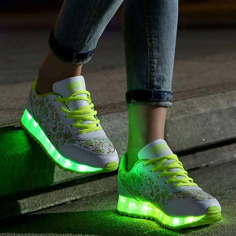 NEW! Light Up Shoes For Adults Fashion Led Shoes Floral Increasing Heel Red Blue Green Color ...