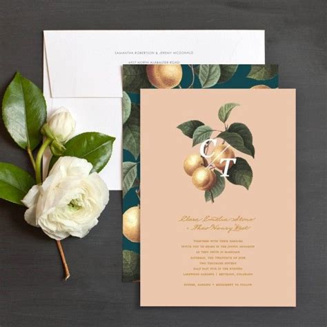 Modern Peach Wedding Invitation by Rachel Marvin Creative | Elli | Peach wedding invitations ...