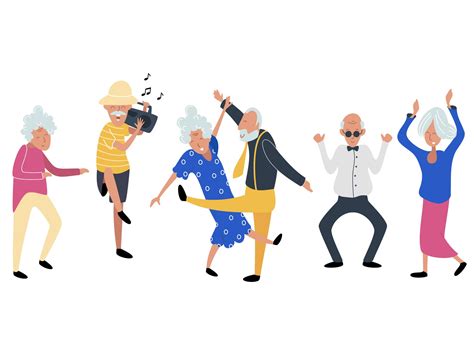 Seniors' Party | People illustration, Character design, Dancing drawings
