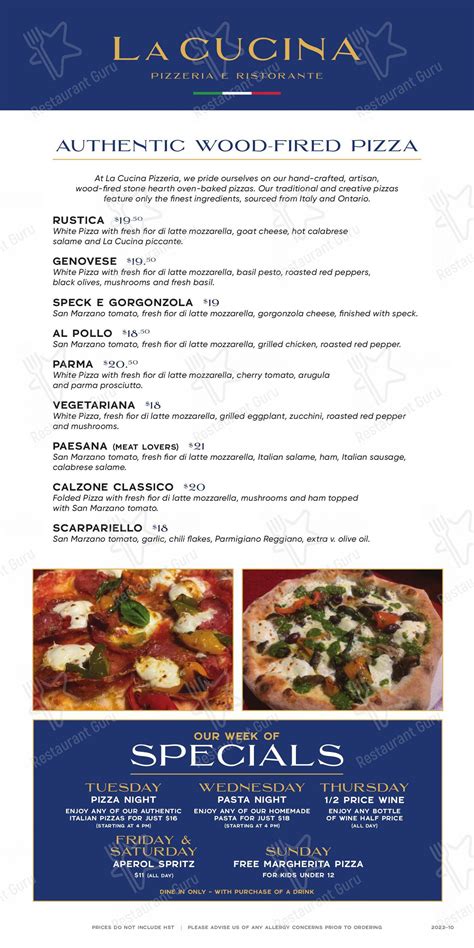 Menu at La Cucina Pizzeria Kitchener, Kitchener