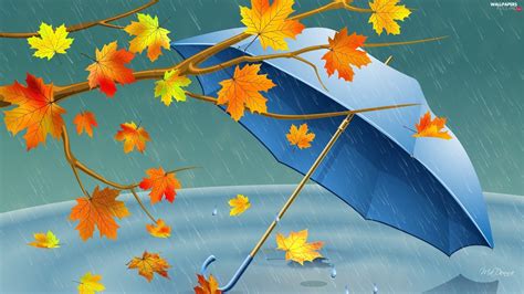 Rain, Umbrella, Autumn, Leaf - Full HD Wallpapers: 1920x1080