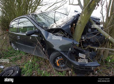 car crash into a tree Stock Photo - Alamy