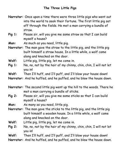 3 little pigs play script | Teaching Resources