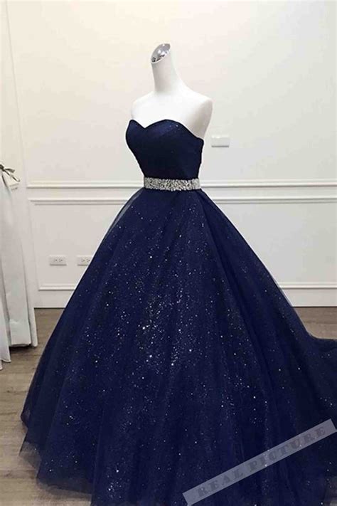 Sparkly dark blue tulle sequins prom dress, evening gown, princess prom dress | Prom Dresses ...