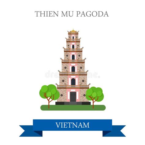 Thien Mu Pagoda Vector Sign. Pagoda in Vietnam, Historic Sight Attraction Stock Vector ...