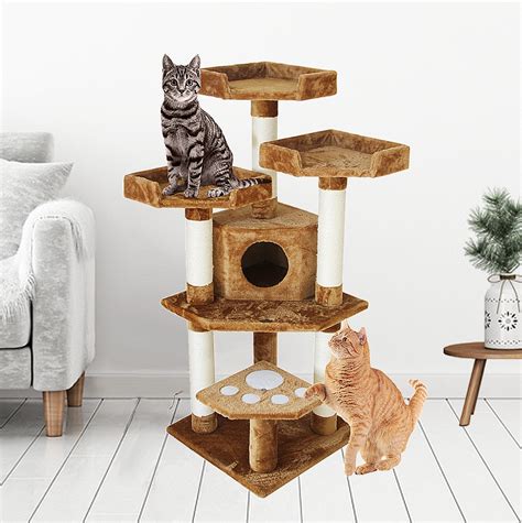 CozyCatFurniture 47" Small Cat Tree Tower with 3 Beds Kitty Tree with 5 Scratching Posts ...