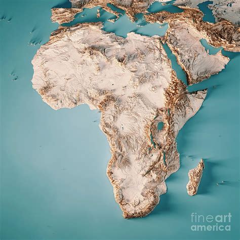 Africa Continent 3D Render Topographic Map Neutral Digital Art by Frank ...