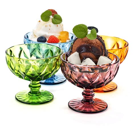 Buy TIMEFOTO Ice Cream Glass s Set of 4 Colored Dessert s 7.5 Oz ...