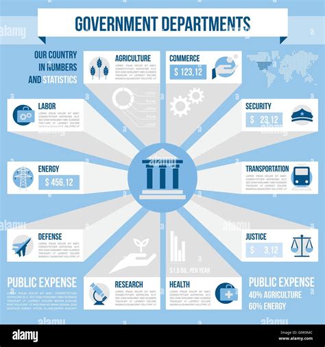 Government departments infographic with icons set and copy space Stock ...