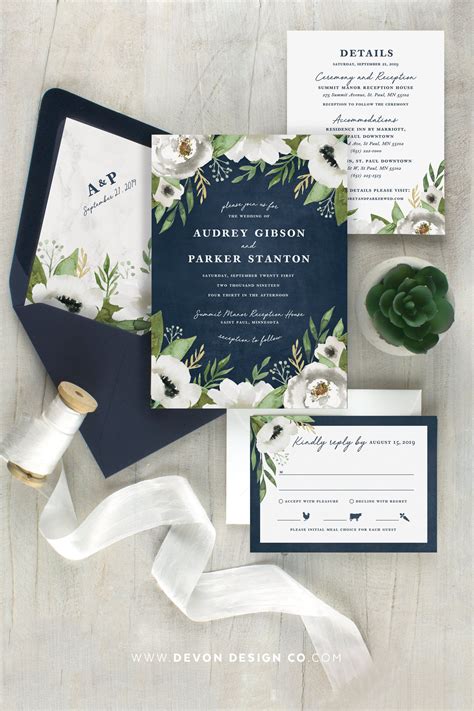 Navy and white floral wedding invitations navy blue wedding | Etsy | Navy wedding invitations ...