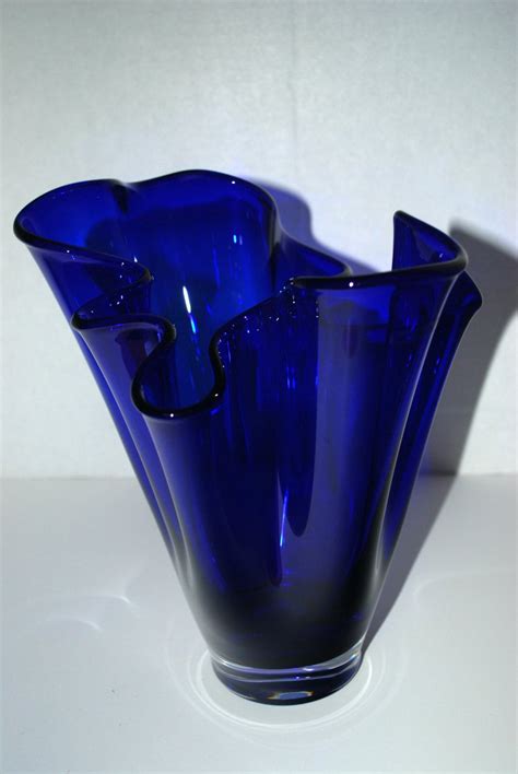 sale cobalt blue glass vase free form vase