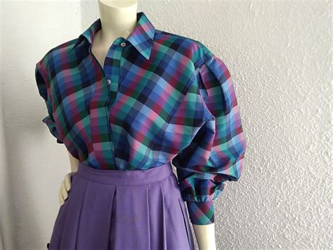 80s Checkered Blouse Pop-art Blouse Vibrant Colors Shirt Large - Etsy