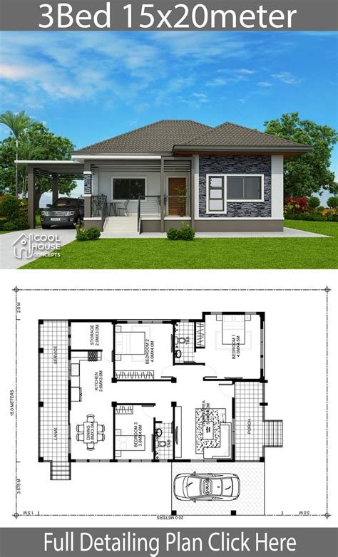 Home design plan 15x20m with 3 Bedrooms - Home Planssearch | Simple ...