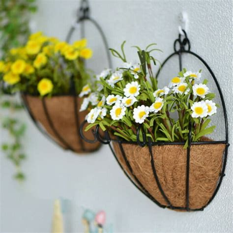 Windfall Metal Hanging Planter Basket Round Wire Plant Holder With Chain Porch Decor Flower Pots ...