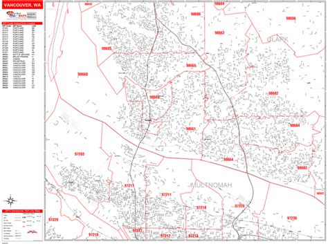 Vancouver Washington Zip Code Wall Map (Red Line Style) by MarketMAPS