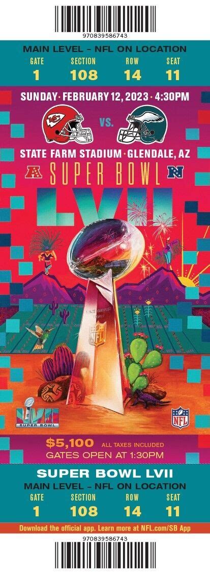 Super Bowl LVII 57 COMMEMORATIVE Ticket 2023 REPLICA STUB -- Mahomes ...