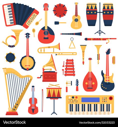 Musical instruments cartoon doodle music guitar Vector Image