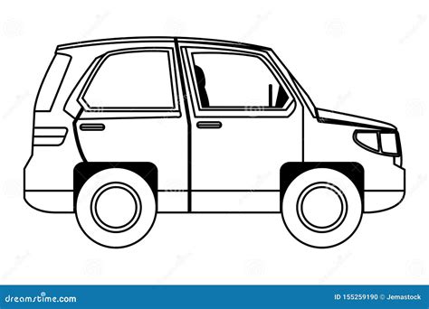 SUV Car Vehicle Sideview Cartoon in Black and White Stock Vector ...