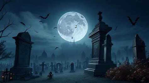 Premium AI Image | Graveyard At Night Spooky Cemetery With Moon In ...