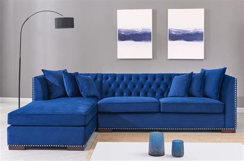 Royal Blue Velvet Chesterfield Corner Sofa - Chic Concept