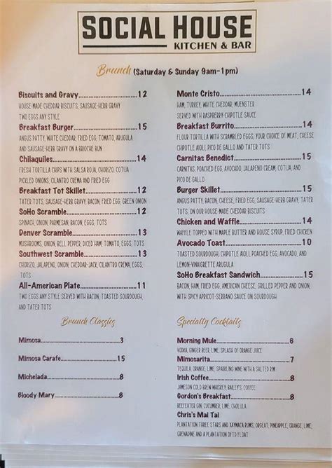 Menu at Social House Kitchen & Bar, Bakersfield