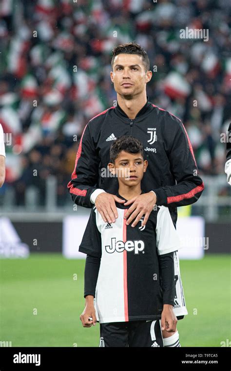 Cristiano Ronaldo and his son Cristiano Ronaldo Jr. during the Serie A ...