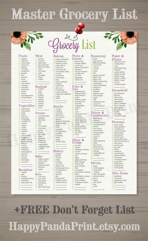 Master Grocery List Checkmark Printable Grocery Shopping List Organized ...