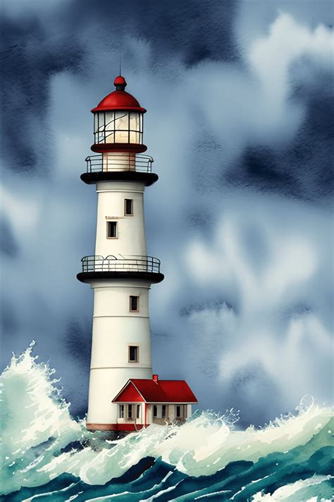 Watercolor Lighthouse in Storm · Creative Fabrica