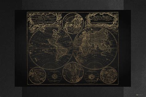 Antique Map of the World - Gold on Black Canvas Digital Art by Serge Averbukh - Fine Art America