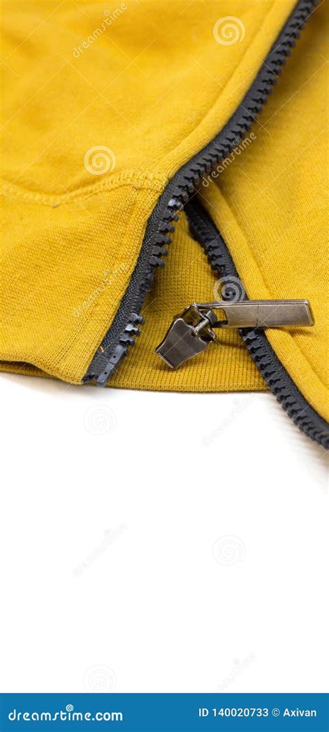 Broken Zipper on Yellow Shirt Jacket. Detail Close-up Photo Stock Image ...