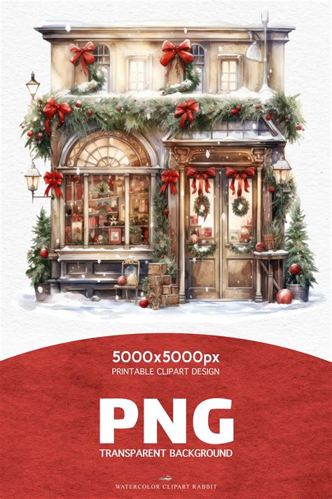 Christmas Storefront House Santa Winter Shop Clipart PNG