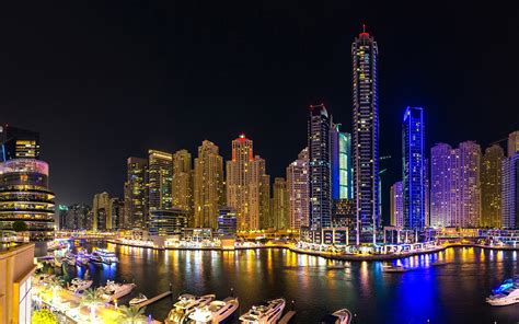 Wallpaper Dubai Emirates UAE Canal night time Skyscrapers 3840x2400