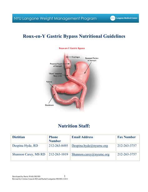 Roux-En-Y Gastric Bypass Nutritional Guidelines Nutrition Staff - DocsLib